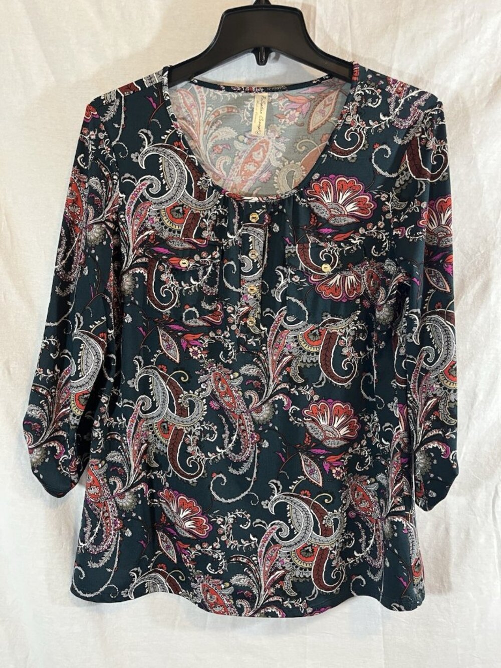 Per Seption Women’s Large Green Paisley Print Blouse